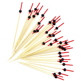 Pinchos "Bola" de Bambu en Rojo y Negro 120mm (200 Uds)