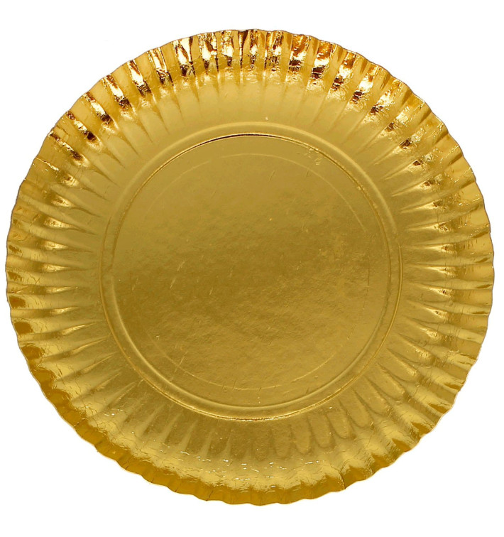 Plato de Carton Redondo Oro 230mm (100 Uds)