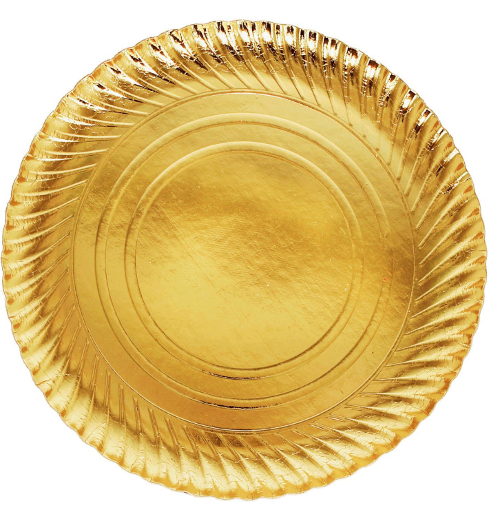 Plato de Carton Oro Redondo 300mm (200 Uds)