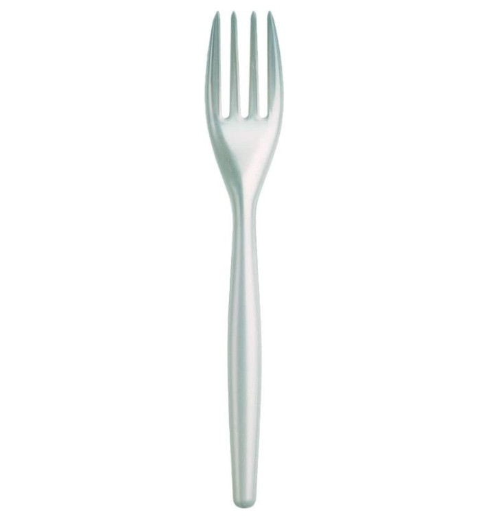 Tenedor de Plastico Easy PS Blanco Perlado 180mm (500 Uds)
