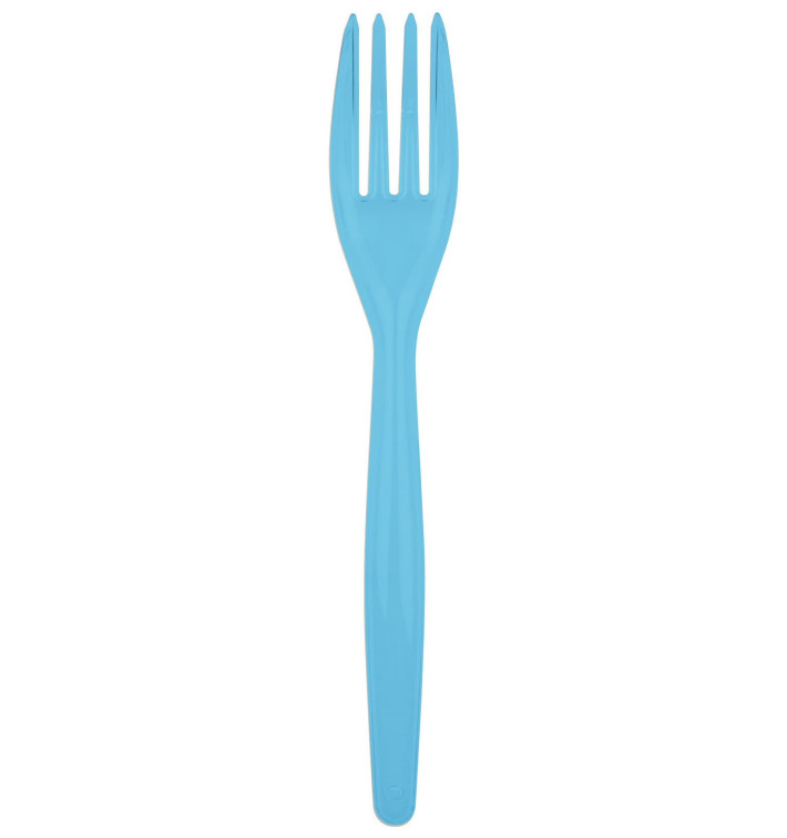 Tenedor de Plastico Easy PS Turquesa 180mm (500 Uds)