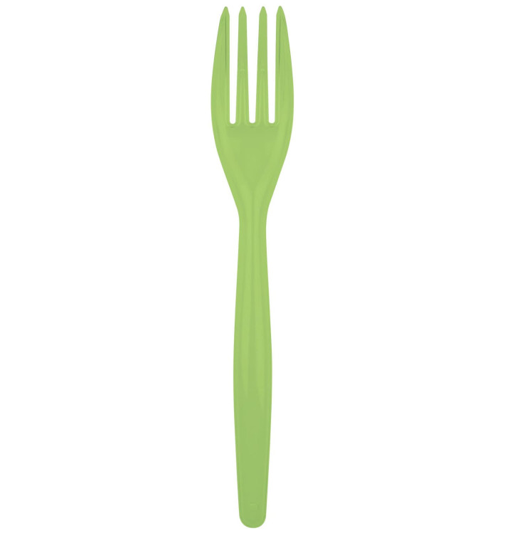 Tenedor de Plastico Easy PS Verde Lima 180mm (20 Uds)