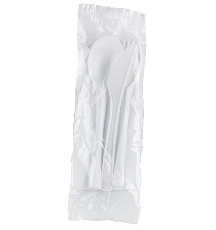 Set Cubiertos Plastico Next Tenedor, Cuchillo, Cuchara y Servilleta (50 Uds)