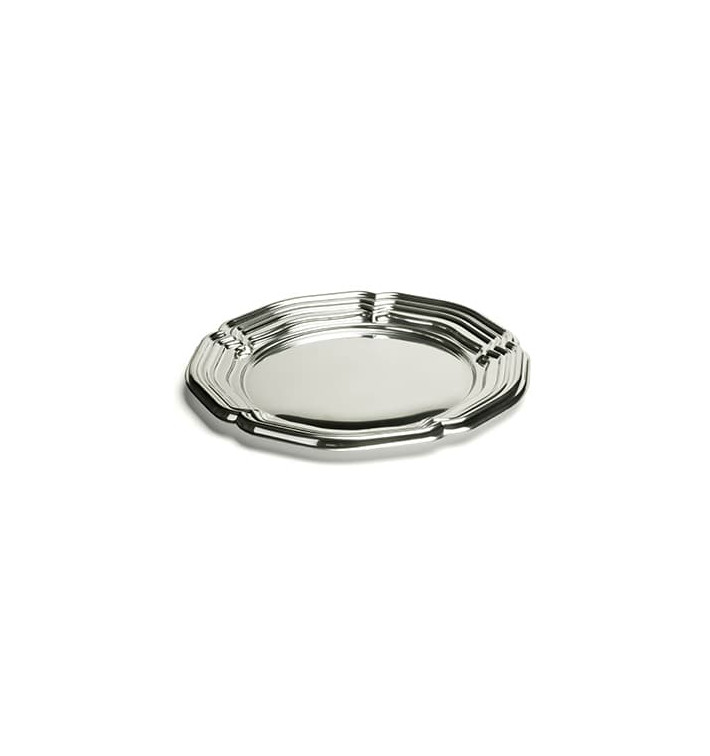 Bandeja Plastico Redonda Plata 34 cm (5 Uds)
