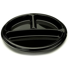 Plato Plastico Redondo 3 Compartim. Negro 26 cm (250 Uds)
