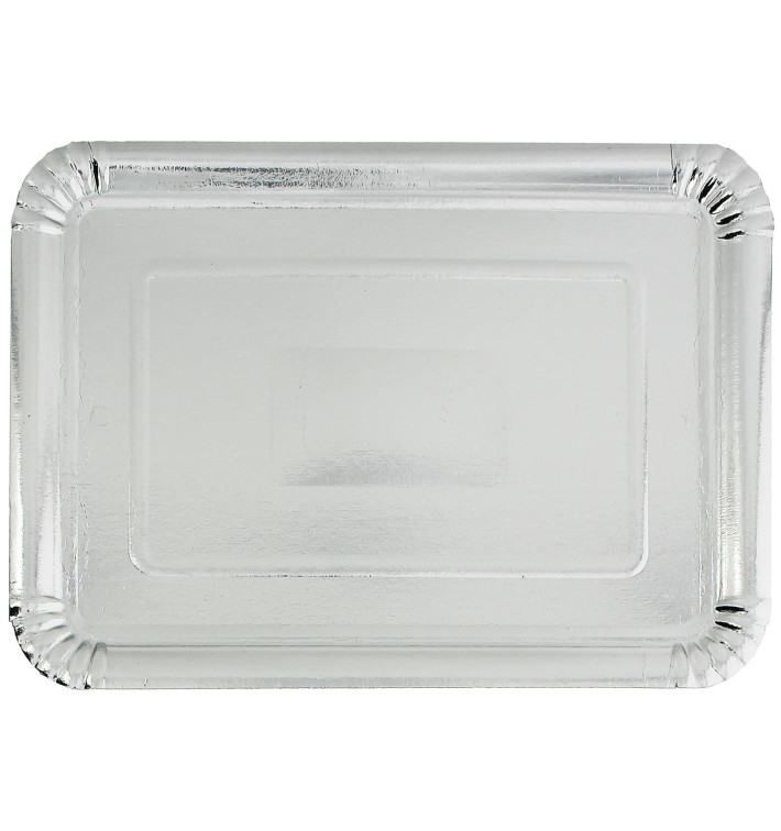 Bandeja de Carton Rectangular Plateada 18x24cm (100 Uds)