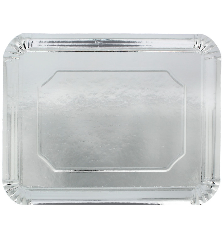 Bandeja de Carton Rectangular Plateada 34x42cm (50 Uds)