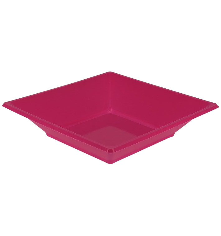 Plato de Plastico Hondo Cuadrado Fucsia 170mm (5 Uds)