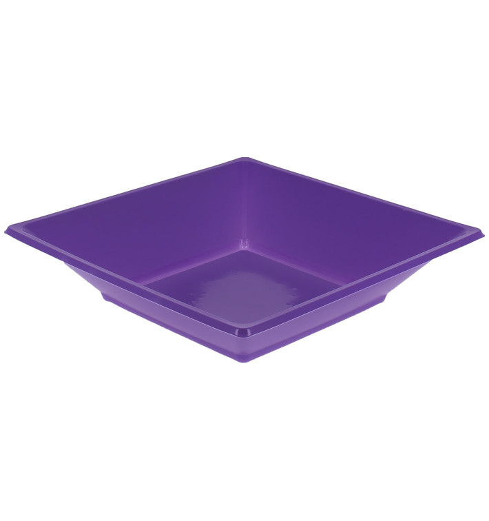 Plato de Plastico Hondo Cuadrado Lila 170mm (5 Uds)