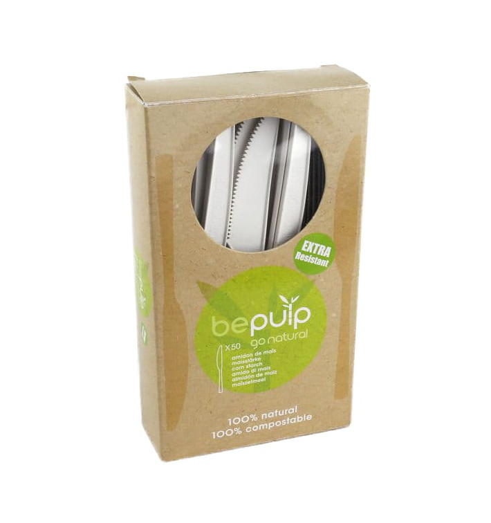 Cuchillo Biodegradable PLA Blanco 160mm (50 Uds)