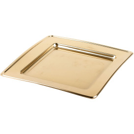 Plato de Plastico PET Cuadrado Oro 18cm (6 Uds)