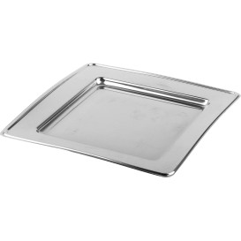 Plato de Plastico PET Cuadrado Plata 24cm (6 Uds)