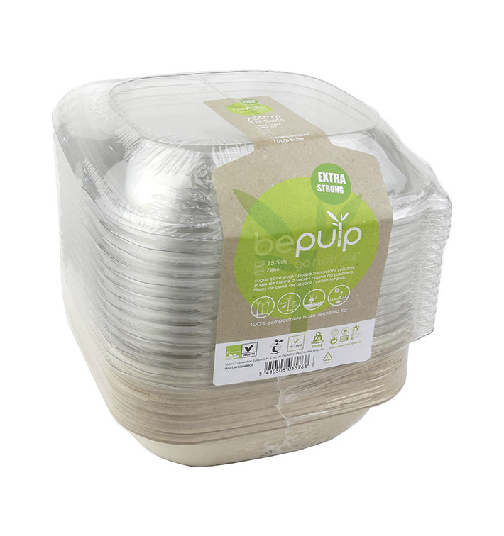 Kit Envases Caña de Azúcar+tapa 190x190x80mm (6 Kits) Kit Envases Caña de Azúcar+tapa 190x190x80mm (6 Kits)