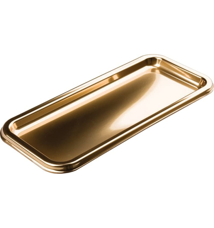 Bandeja Plastico Rectangular Oro 35x16cm (5 Uds)