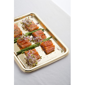 Bandeja Plastico Rectangular Oro 35x24 cm (5 Uds)