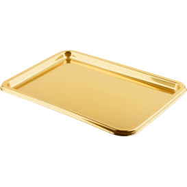 Bandeja Plastico Rectangular Oro 35x24 cm (5 Uds)