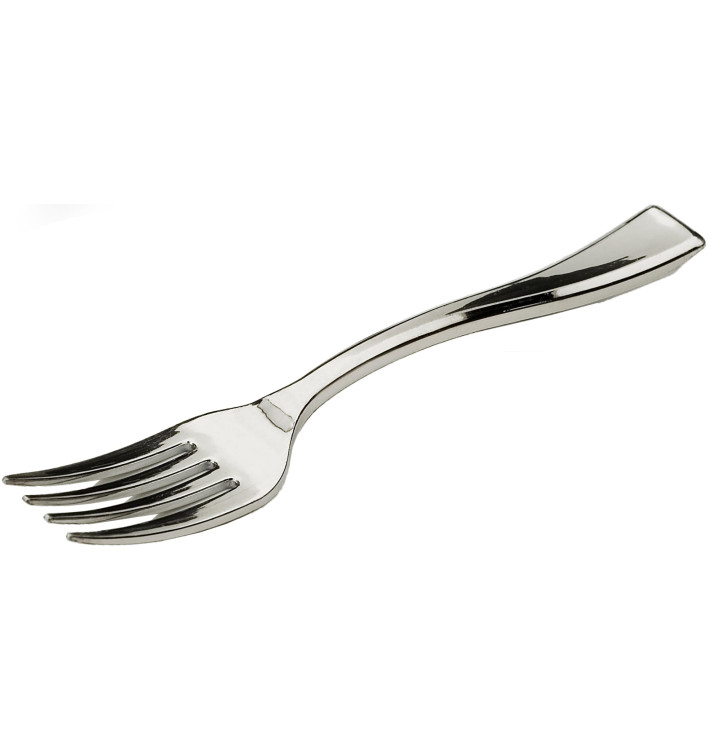 Mini Tenedor de Plastico Metalizado 100mm (100 Uds)