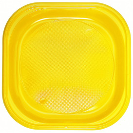 Plato de Plastico PS Cuadrado Amarillo 200x200mm (30 Uds)