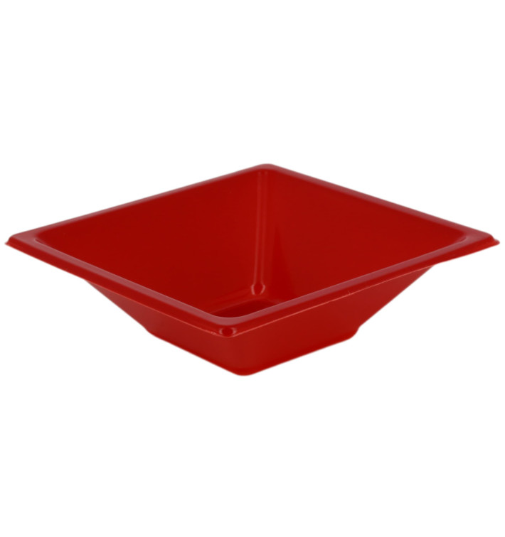 Bol de Plastico Cuadrado Rojo 120x120x40mm (12 Uds)