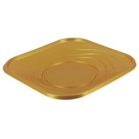 Plato de Plastico PP "X-Table" Cuadrado Oro 180mm (8 Uds)