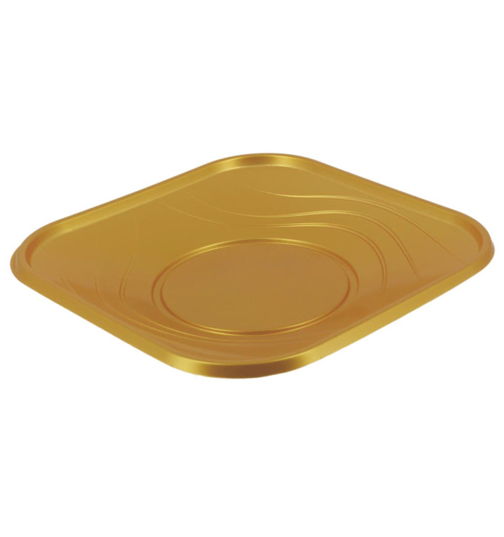 Plato de Plastico PP "X-Table" Cuadrado Oro 230mm (8 Uds)