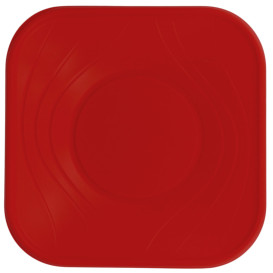 Plato de Plastico PP "X-Table" Cuadrado Rojo 180mm (8 Uds)