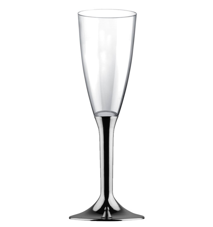 Copa de Plastico Cava con Pie Niquel Cromado 120ml (200 Uds) Copa de Plastico Cava con Pie Niquel Cromado 120ml (200 Uds)