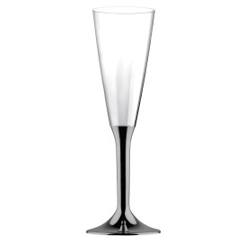 Copa de Plastico Cava con Pie Niquel Cromado 160ml (20 Uds)