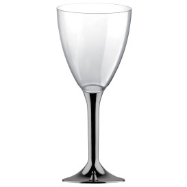 Copa de Plastico Vino con Pie Niquel Cromado 180ml (20 Uds)
