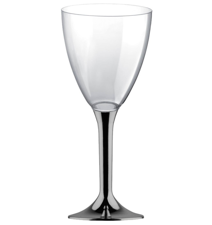 Copa de Plastico Vino con Pie Niquel Cromado 300ml (20 Uds) Copa de Plastico Vino con Pie Niquel Cromado 300ml (20 Uds)