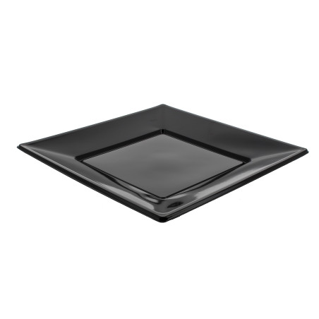 Plato de Plástico Llano Cuadrado Negro 230mm (750 Uds)