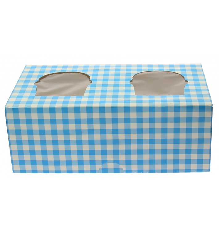 Caja 2 Cupcakes con Soporte 19,5x10x7,5cm Azul (160 Uds)