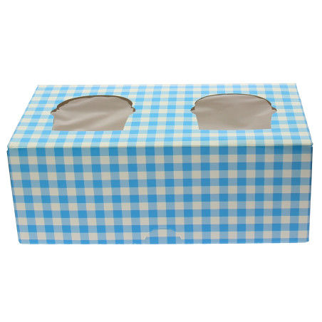 Caja 2 Cupcakes con Soporte 19,5x10x7,5cm Azul (20 Uds)