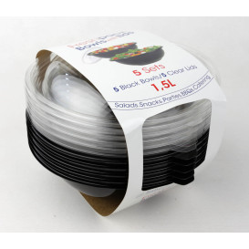 Bol de Plástico Negro PET + tapa 1500ml Ø230mm (5 Uds)