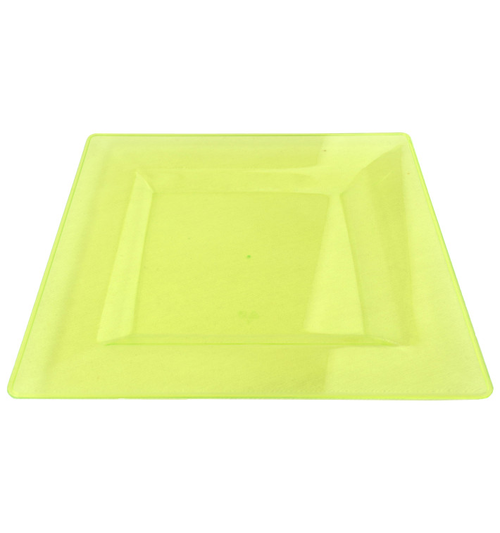 Plato Plastico Cuadrado Extra Rigido Verde 20x20cm (4 Uds)