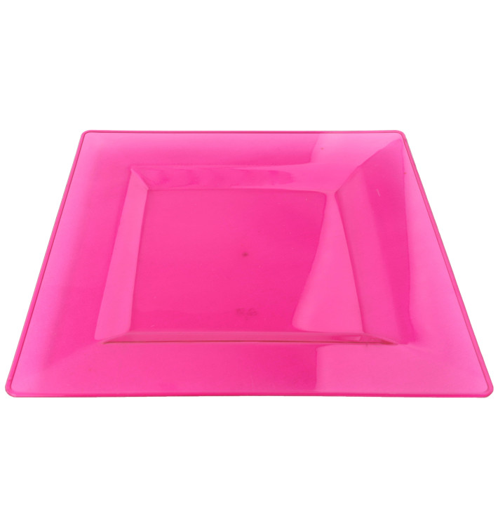 Plato Plastico Cuadrado Extra Rigido Frambuesa 20x20cm (4 Uds)