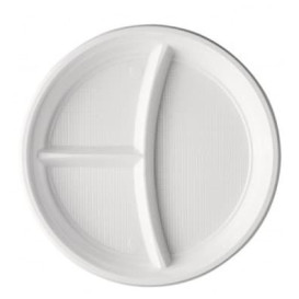 Plato de Plastico PS 3 Compartimentos Blanco 220 mm (100 Uds)