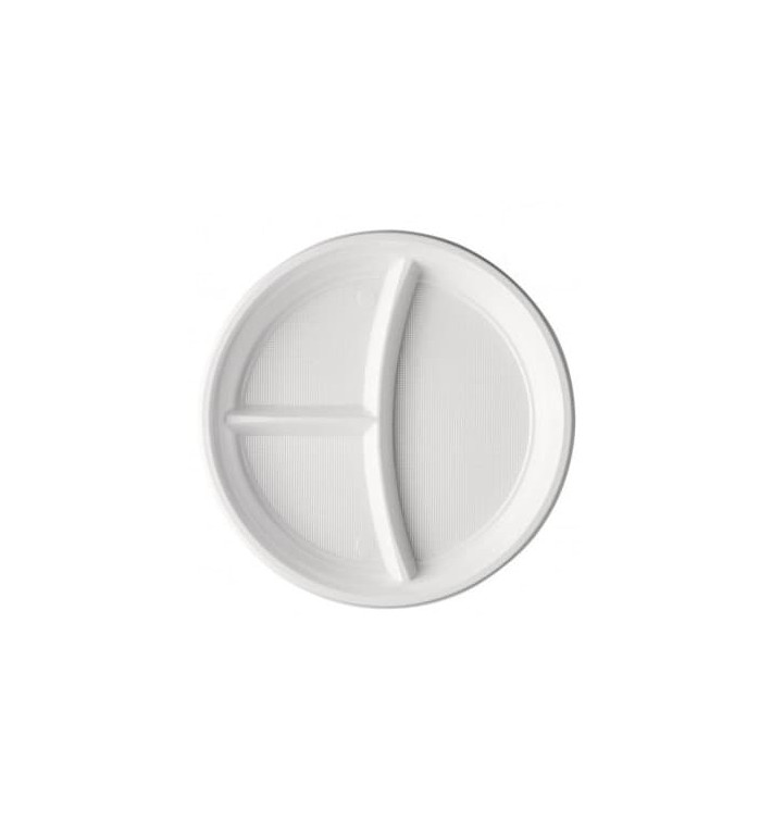 Plato de Plastico PS 3 Compartimentos Blanco 220 mm (1400 Uds)
