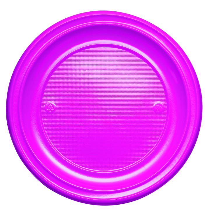 Plato de Plastico PS Llano Fucsia Ø220mm (30 Uds)