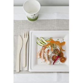 Plato Cuadrado Caña de Azucar Blanco 260x260mm (40 Uds)