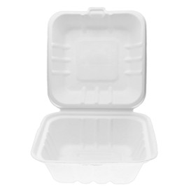 Envase Hamburguesa Caña de Azúcar Blanco 155x155x80mm (125 Uds)