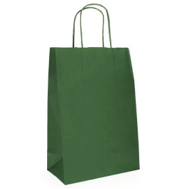 Bolsa Papel Kraft Verde con Asas 80g 20+10x29 cm (50 Uds)