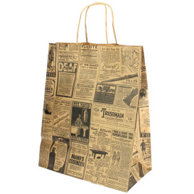 Bolsa Papel Kraft con Asas "Times" 80g 26+14x32 cm (50 Uds)