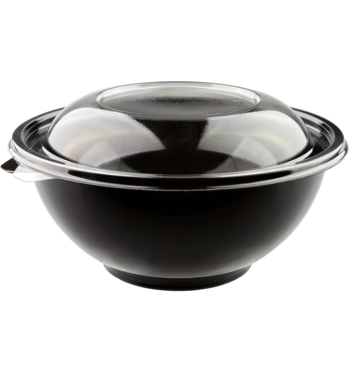 Bol de Plástico Negro PET con tapa 1500ml Ø230mm (5 Uds)