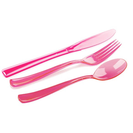 Kit Cubiertos Plástico Tenedor, Cuchillo, Cuchara Frambuesa (1 Kit)