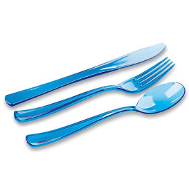 Kit Cubiertos Plastico Tenedor, Cuchillo, Cuchara Turquesa (20 Kits)