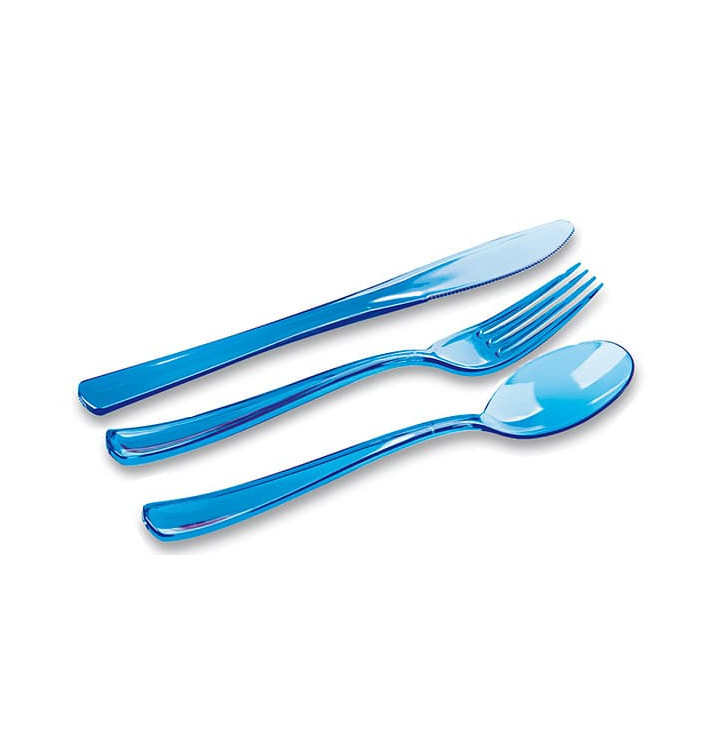 Kit Cubiertos Plastico Tenedor, Cuchillo, Cuchara Turquesa (20 Kits)