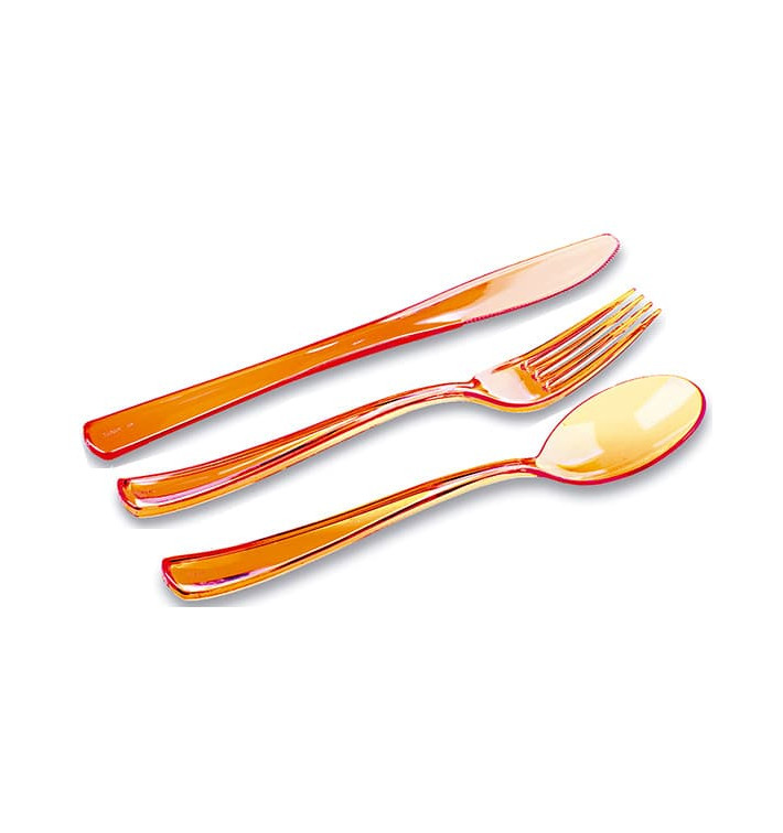 Kit Cubiertos Plastico Tenedor, Cuchillo, Cuchara Naranja (1 Kit)