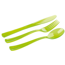 Kit Cubiertos Plastico Tenedor, Cuchillo, Cuchara Verde (20 Kits)