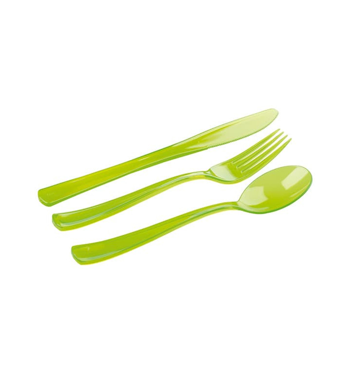 Kit Cubiertos Plastico Tenedor, Cuchillo, Cuchara Verde (20 Kits)